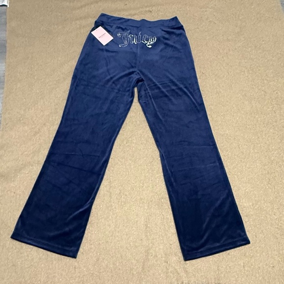 Juicy Couture Velour Track Pants Navy Blue Bling Logo NWT Large - Picture 5 of 15